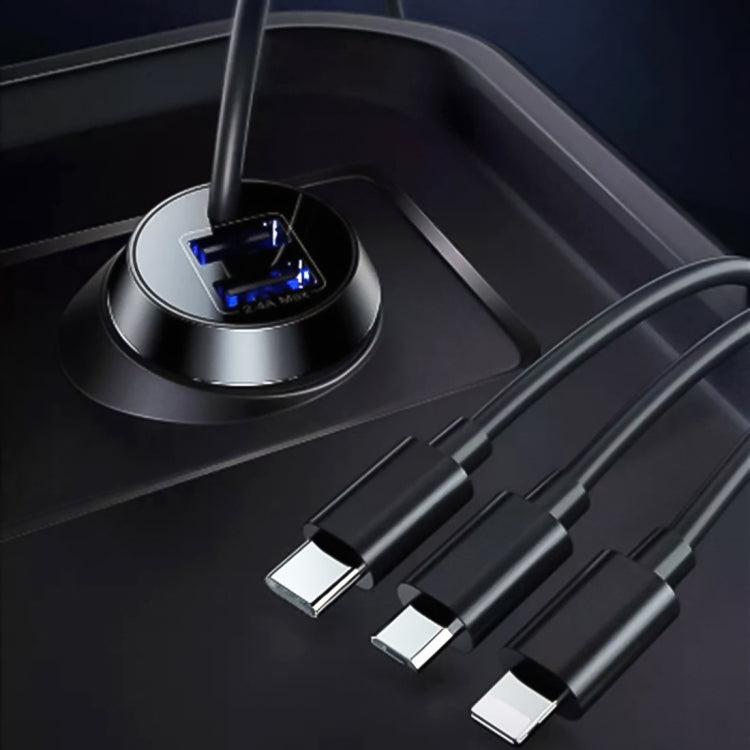 شاحن سيارة عالمي 3 في 1 سريع الشحن بمنفذين USB، محول طاقة، طول الكابل: 55 سم، × 3