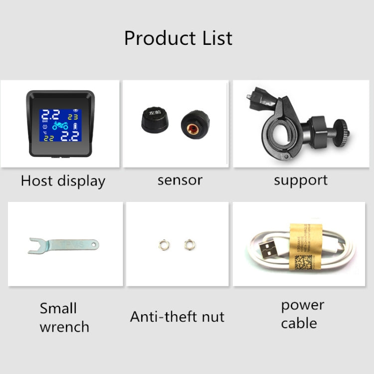 Universal Motorcycle Wireless High Precision Solar Energy TPMS Tire Pressure Alarm System External Tire Monitor, Motorcycle External Tire Monitor