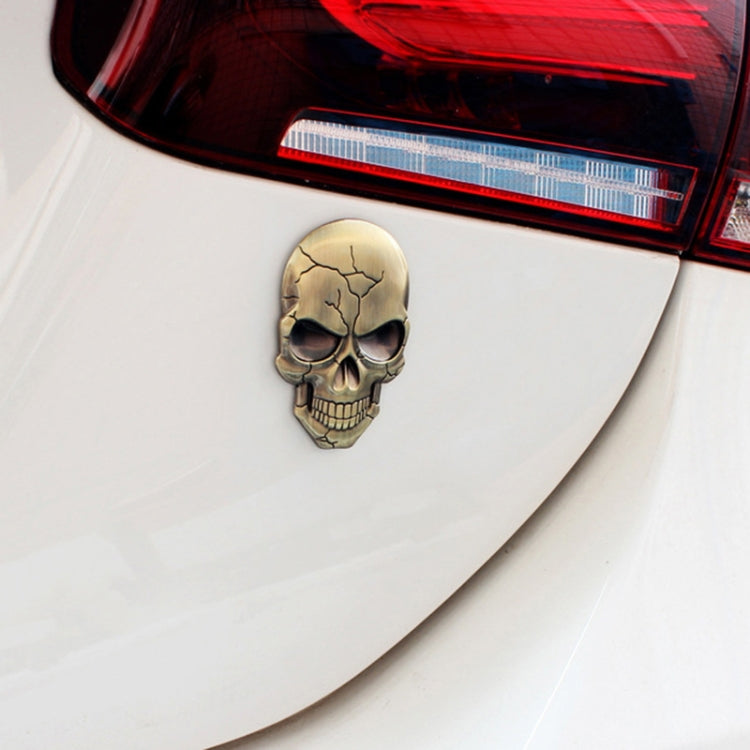 Three-dimensional Devil Skull Metal Car Sticker, Bronze, Silver Grey, Titanium Color