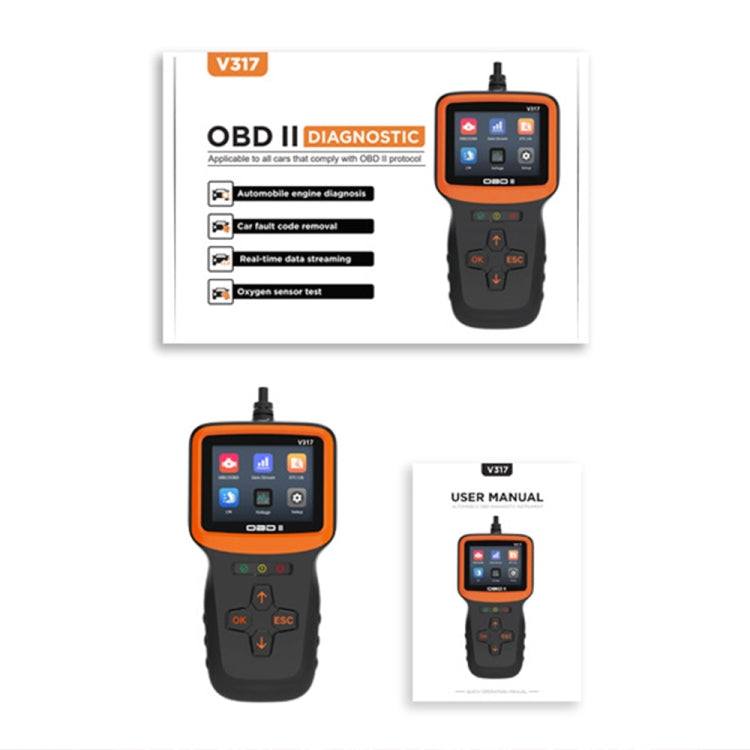 جهاز كشف أعطال السيارات V317 OBD2 ELM327 قارئ رموز الماسح الضوئي، V317