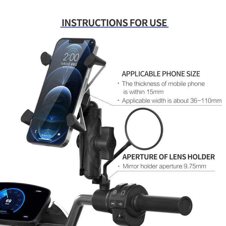 ZH-1558B1 Motorcycle Rear Mirror X-shape Aluminum Alloy Phone Holder, ZH-1558B1
