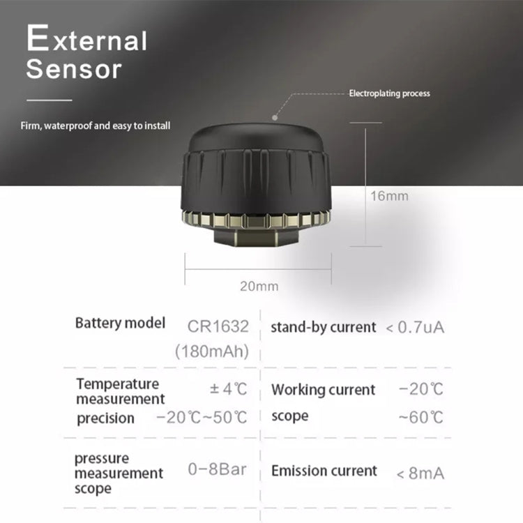 USB TPMS Tire Pressure Monitoring System Android with External Sensor for Car Radio DVD Player, with External Sensor