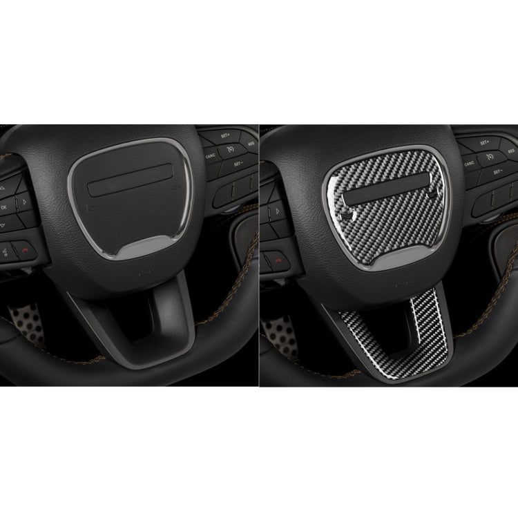 2 PCS / Set Carbon Fiber Car Steering Wheel Logo + Chin Decorative Sticker for Dodge Challenger 2015 to Now, Left Driving, Steering Wheel Logo + Chin