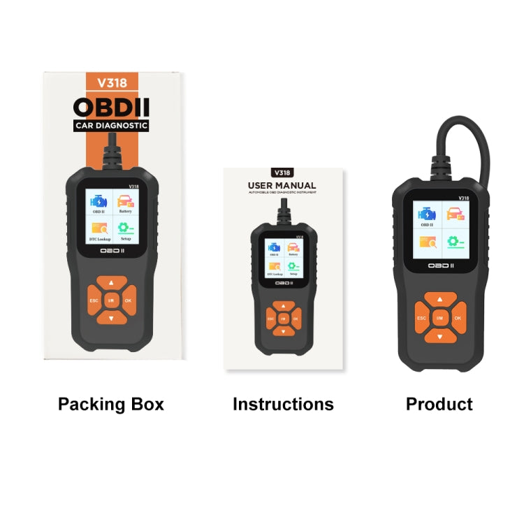 أداة تشخيص شاشة السيارة الملونة OBD2 V318، قارئ أكواد، V318