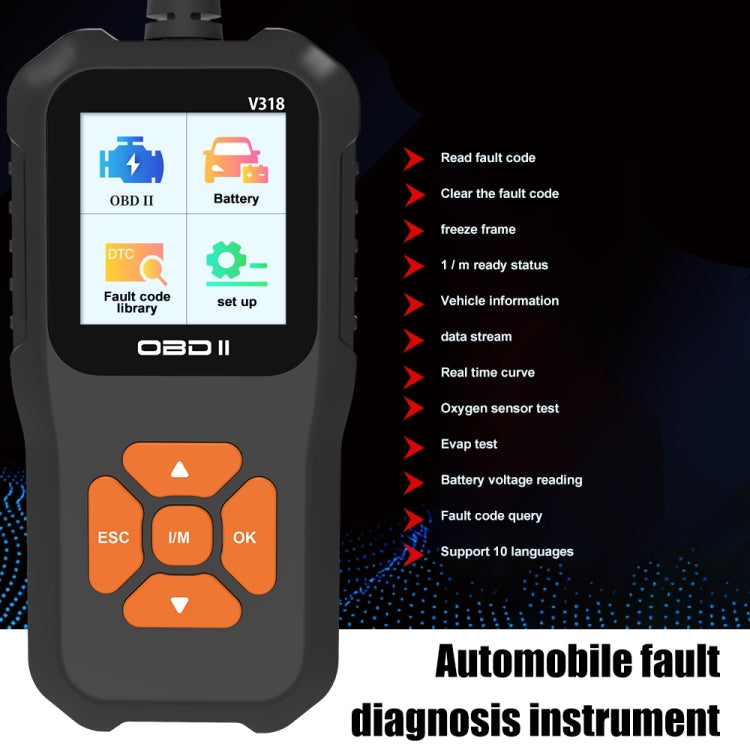 أداة تشخيص شاشة السيارة الملونة OBD2 V318، قارئ أكواد، V318