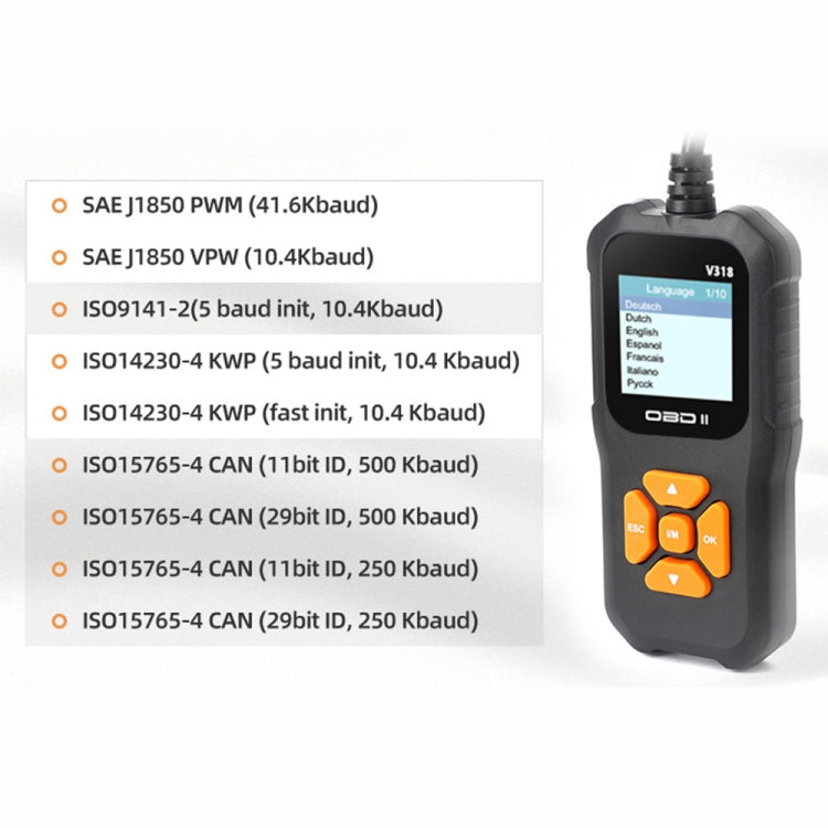 أداة تشخيص شاشة السيارة الملونة OBD2 V318، قارئ أكواد، V318