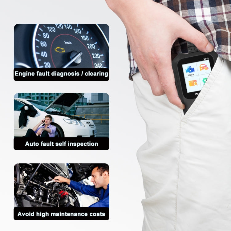 أداة تشخيص شاشة السيارة الملونة OBD2 V318، قارئ أكواد، V318
