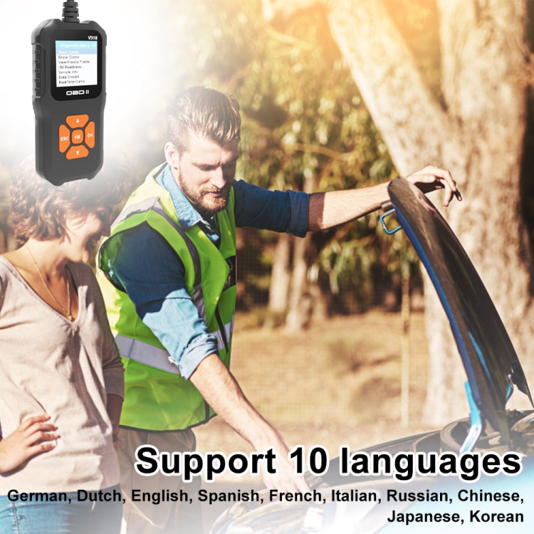 أداة تشخيص شاشة السيارة الملونة OBD2 V318، قارئ أكواد، V318