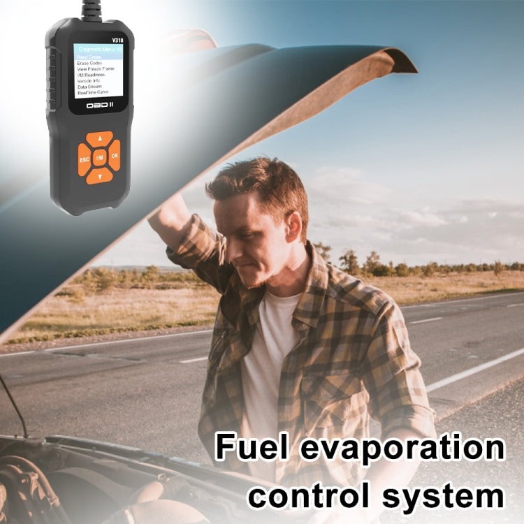 أداة تشخيص شاشة السيارة الملونة OBD2 V318، قارئ أكواد، V318