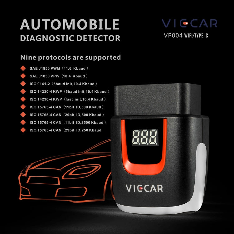 Viecar VP004 Car Mini OBD + USB / Type-C Interface Fault Detector V1.5 WiFi Diagnostic Tool, VP004