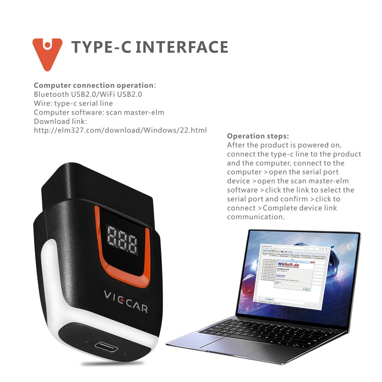 Viecar VP004 Car Mini OBD + USB / Type-C Interface Fault Detector V1.5 WiFi Diagnostic Tool, VP004