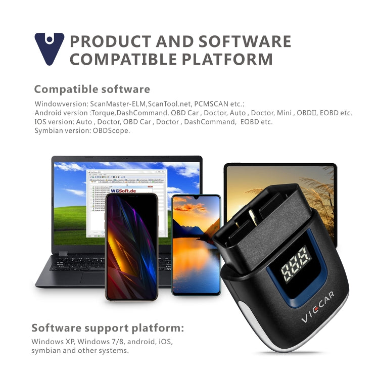 جهاز تشخيص أعطال السيارات Viecar VP003 Mini OBD + USB / Type-C V2.2، أداة تشخيص بلوتوث، VP003