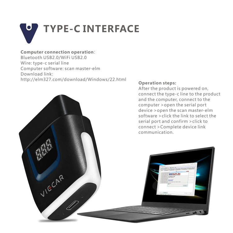 جهاز تشخيص أعطال السيارات Viecar VP003 Mini OBD + USB / Type-C V2.2، أداة تشخيص بلوتوث، VP003