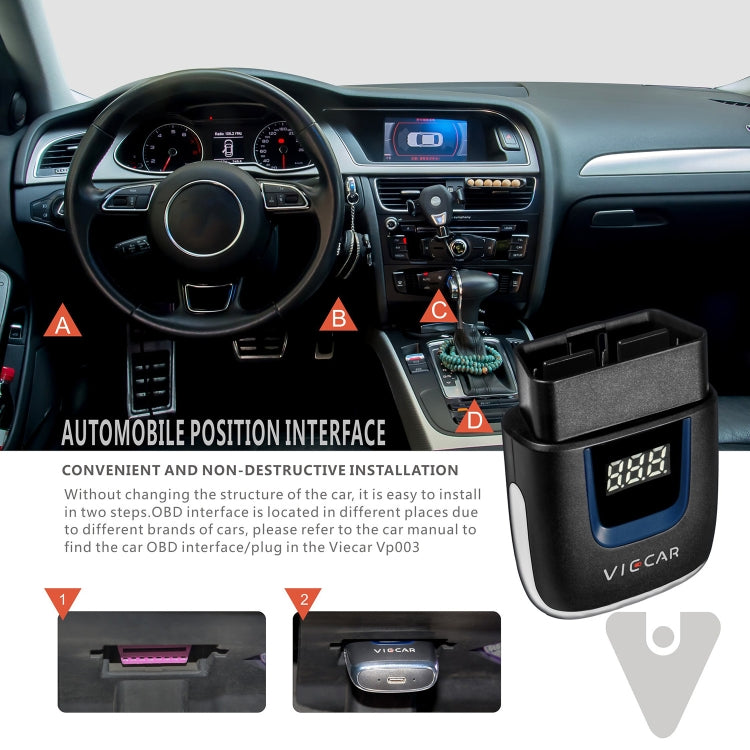 جهاز تشخيص أعطال السيارات Viecar VP003 Mini OBD + USB / Type-C V2.2، أداة تشخيص بلوتوث، VP003