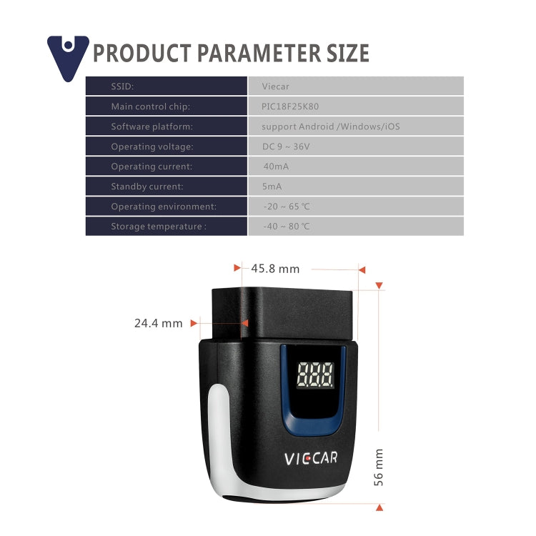 Viecar VP001 Car Mini OBD Fault Detector V2.2 Bluetooth Diagnostic Tool, VP001