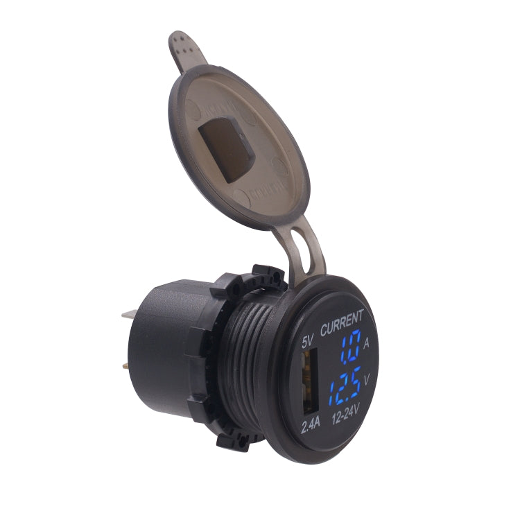 Universal Car Single Port USB Charger Power Outlet Adapter 2.4A 5V IP66 with LED Digital Voltmeter + Ammeter + 60cm Cable, 2.4A Voltmeter + Ammeter + 60cm Cable (Blue Light), 2.4A Voltmeter + Ammeter + 60cm Cable (Red Light)