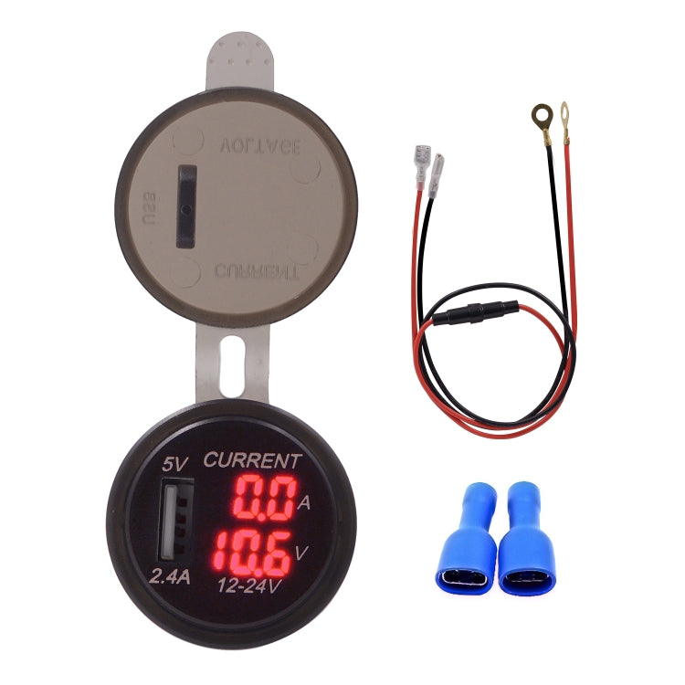 Universal Car Single Port USB Charger Power Outlet Adapter 2.4A 5V IP66 with LED Digital Voltmeter + Ammeter + 60cm Cable, 2.4A Voltmeter + Ammeter + 60cm Cable (Blue Light), 2.4A Voltmeter + Ammeter + 60cm Cable (Red Light)