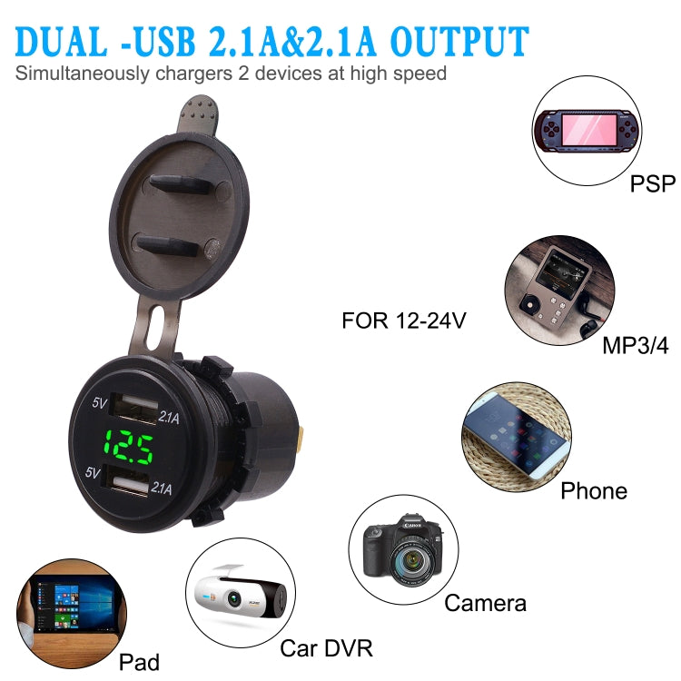 شاحن سيارة عالمي بمنفذين USB ومحول طاقة 4.2 أمبير 5 فولت IP66 مع فولتميتر رقمي LED + كابل 60 سم، فولتميتر 4.2 أمبير + كابل 60 سم (ضوء أزرق)، فولتميتر 4.2 أمبير + كابل 60 سم (ضوء أخضر)، فولتميتر 4.2 أمبير + كابل 60 سم (ضوء أحمر)