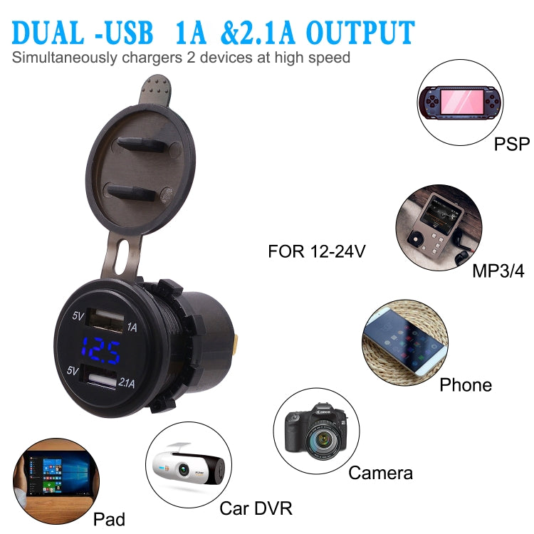 شاحن سيارة عالمي بمنفذين USB ومحول طاقة 3.1 أمبير 5 فولت IP66 مع فولتميتر رقمي LED + كابل 60 سم، فولتميتر 3.1 أمبير + كابل 60 سم (ضوء أزرق)، فولتميتر 3.1 أمبير + كابل 60 سم (ضوء أخضر)، فولتميتر 3.1 أمبير + كابل 60 سم (ضوء أحمر)