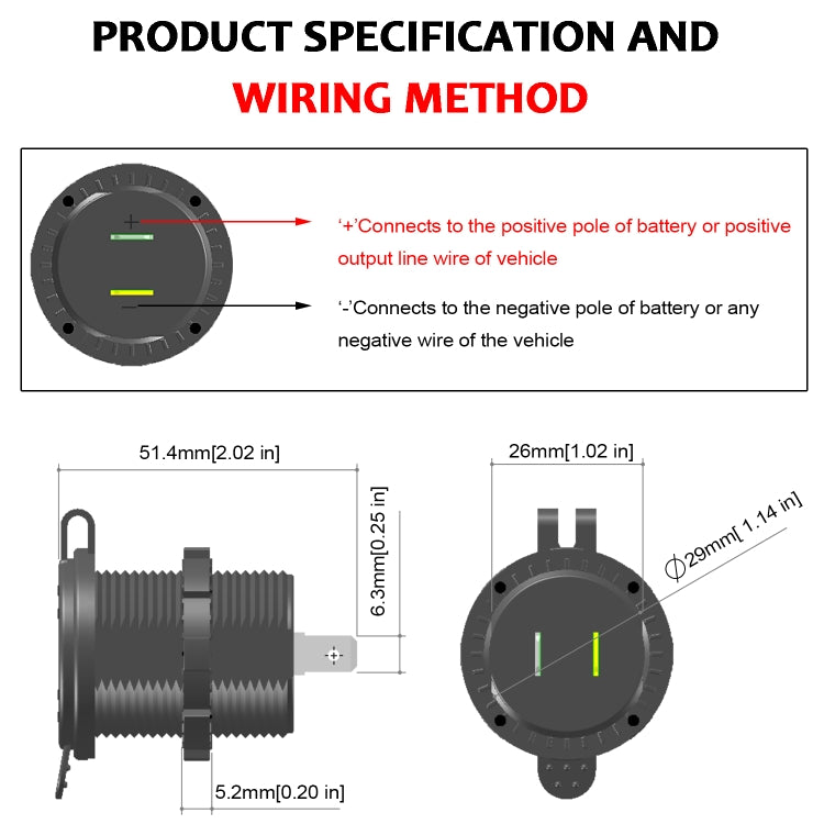 Universal Car QC3.0 Dual Port USB Charger Power Outlet Adapter 5V 2.4A IP66 with 60cm Cable, 2.4A + 60cm Cable(Blue Light), 2.4A + 60cm Cable (Green Light), 2.4A + 60cm Cable (Orange Light), 2.4A + 60cm Cable (Red Light), 2.4A + 60cm Cable (White Light)