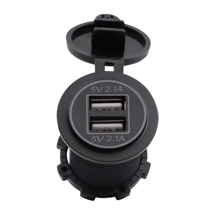 Universal Car Dual USB Charger Power Outlet Adapter 4.2A 5V IP66 with Aperture + 60cm Cable, 4.2A + 60cm Cable(Blue Light), 4.2A + 60cm Cable(Green Light), 4.2A + 60cm Cable(Orange Light), 4.2A + 60cm Cable(Red Light), 4.2A + 60cm Cable(White Light)