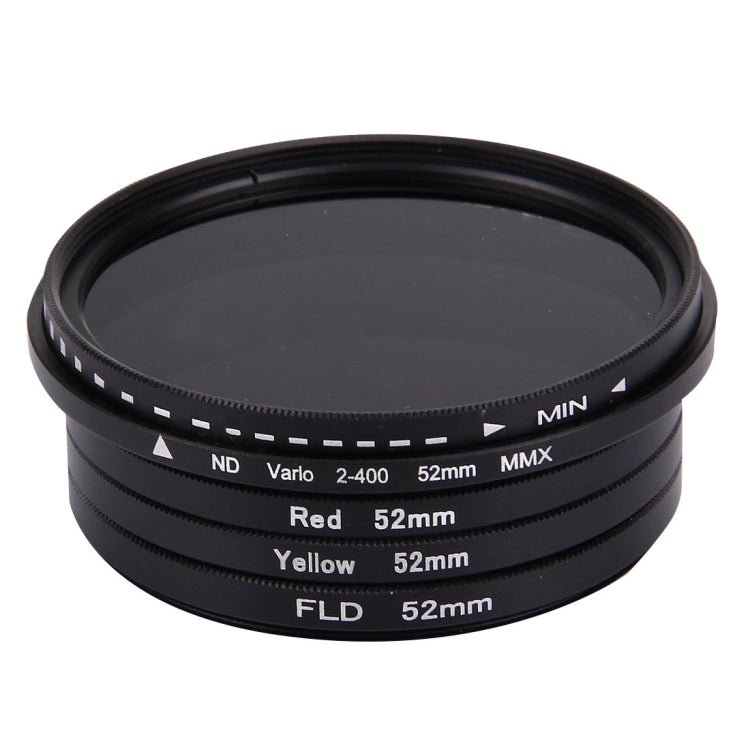 JUNESTAR 4 in 1 Proffesional 52mm Lens Filter(ND2-400 + Red + Yellow + FLD / Purple) for GoPro HERO5 / 4s / 4 / 3+ / 3 / 2 & Xiaomi Xiaoyi Yi I / II 4K & SJCAM Sport Action Camera, 4 in 1 52mm Lens