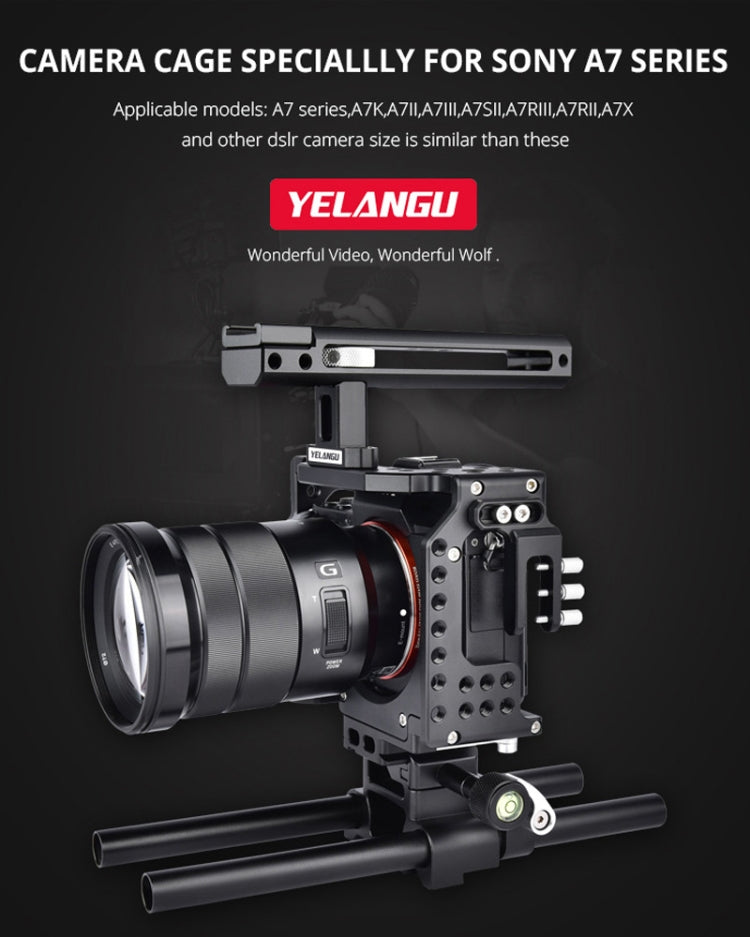 YELANGU CA7 YLG0908A Handle Video Camera Cage Stabilizer for Sony A7K / A72 / A73 / A7S2 / A7R3 / A7R2 / A7X