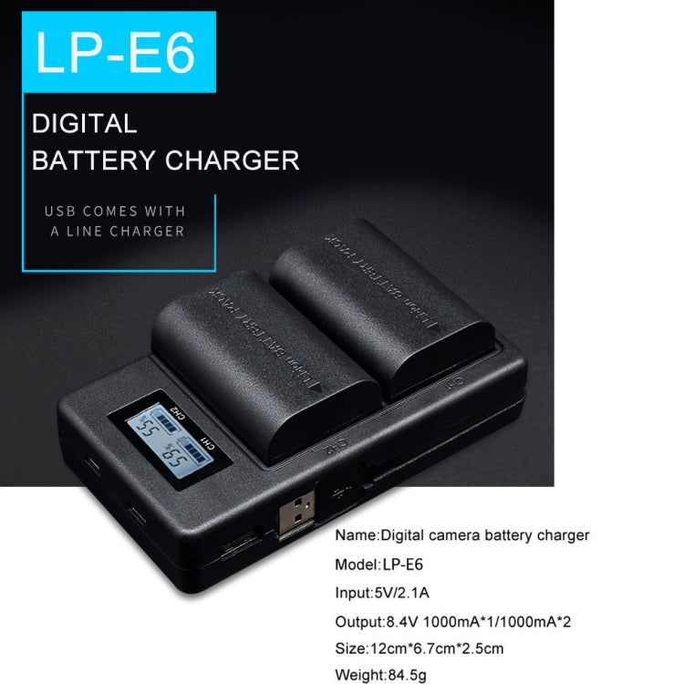 شاحن بطارية LCD رقمي LP-E6 لكاميرا SLR الرقمية لسلسلة Canon، LP-E6