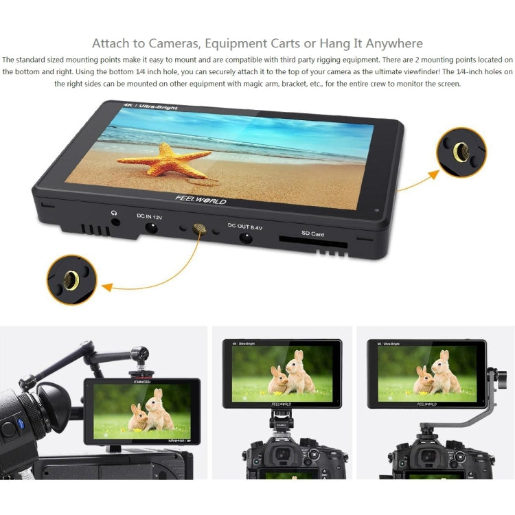 شاشة FEELWORLD LUT6 1920x1080 2600 nits IPS مقاس 6 بوصات HDMI 4K تعمل باللمس وكاميرا مراقبة ميدانية، LUT6