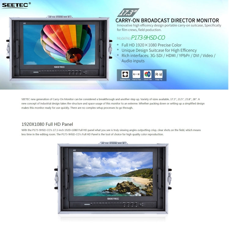 شاشة مراقبة ميدانية لكاميرا تصوير احترافية SEETEC P173-9HSD-CO، 17.3 بوصة، SDI / HDMI 4K، بدقة 1920x1080، P173-9HSD-CO