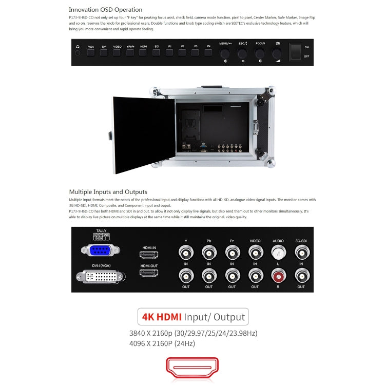 شاشة مراقبة ميدانية لكاميرا تصوير احترافية SEETEC P173-9HSD-CO، 17.3 بوصة، SDI / HDMI 4K، بدقة 1920x1080، P173-9HSD-CO