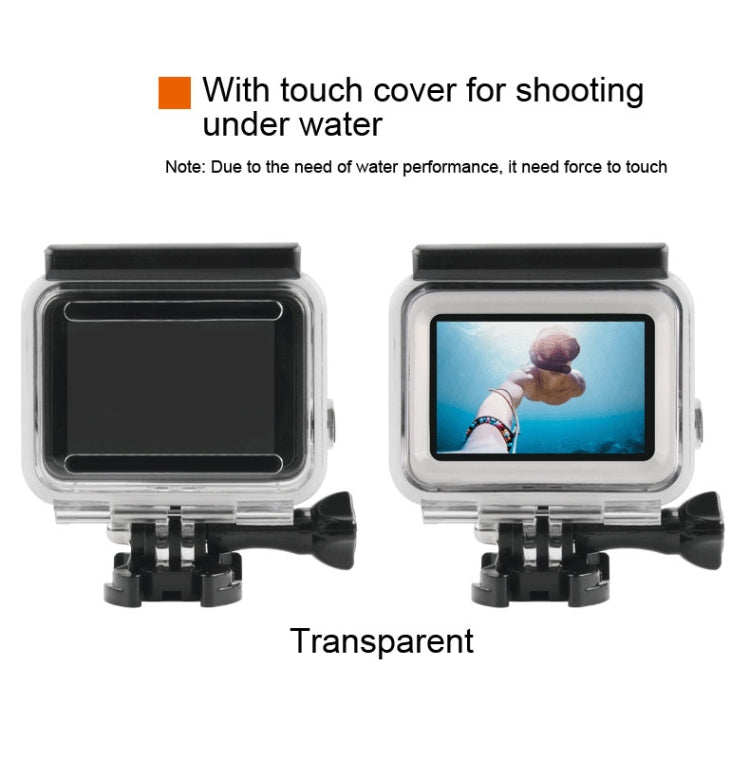 45m Waterproof Housing Protective Case + Touch Screen Back Cover for GoPro NEW HERO /HERO6 /5, with Buckle Basic Mount & Screw & (Purple, Red, Pink) Filters, No Need to Remove Lens, Touch Screen + Filters (Transparent)