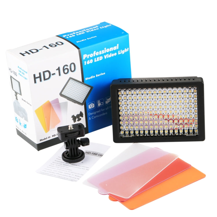 مصباح فيديو LED أبيض عالي الوضوح HD-160، إضاءة ملء إضاءة التصوير الفوتوغرافي على الكاميرا لكاميرات كانون ونيكون وDSLR مع 3 لوحات فلتر، HD-160