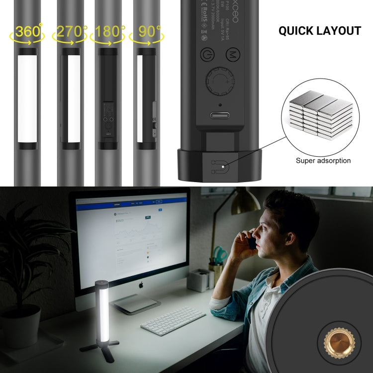 عصا إضاءة LUXCeO P100 RGB لتصوير الفيديو مزودة بإضاءة تعبئة محمولة مع جهاز تحكم عن بعد وصندوق إضاءة شبكي، P100 + صندوق إضاءة شبكي