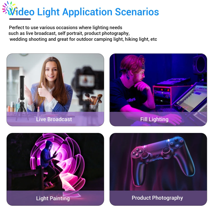 عصا إضاءة LUXCeO P100 RGB لتصوير الفيديو مزودة بإضاءة تعبئة محمولة مع جهاز تحكم عن بعد وصندوق إضاءة شبكي، P100 + صندوق إضاءة شبكي