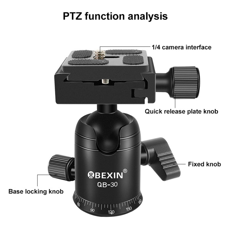 رأس كرة بانوراما معدني دوار 360 درجة من BEIXIN QB-30 مع لوحة فك سريع، QB-30