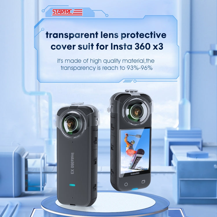 غطاء حماية شفاف للعدسات من STARTRC بدون فك لكاميرا Insta360 X3، لكاميرا Insta360 X3