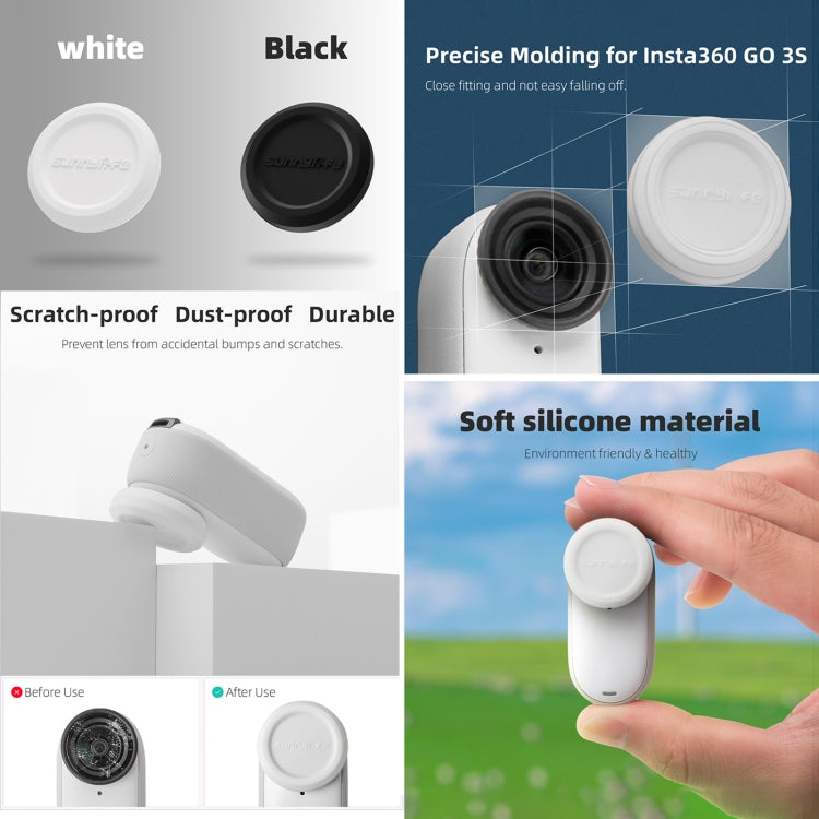 For Insta360 GO 3S Sunnylife 2pcs Black and White Scratch-resistant Lens Protective Cap, Lens Protective Cap