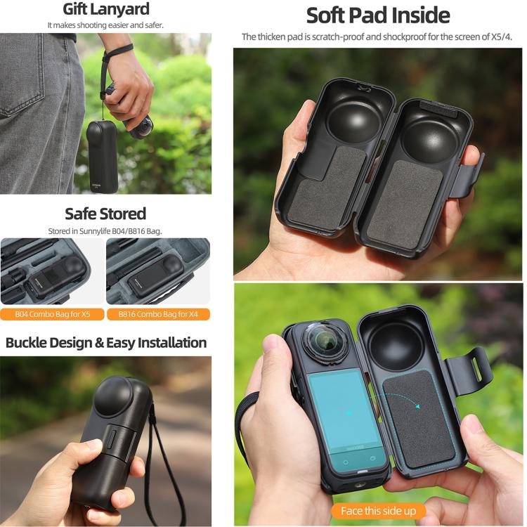 غطاء حماية للشاشة والعدسة المدمجة من Sunnylife مع حزام لكاميرا Insta360 X5 / X4