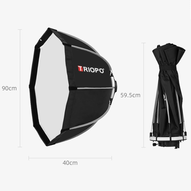 ناشر ضوء صندوقي مثمن الشكل مكافئي للفلاش سبيدلايت قبة TRIOPO KS90 بطول 90 سم مع مقبض تثبيت على حامل للفلاش سبيدلايت، KS90