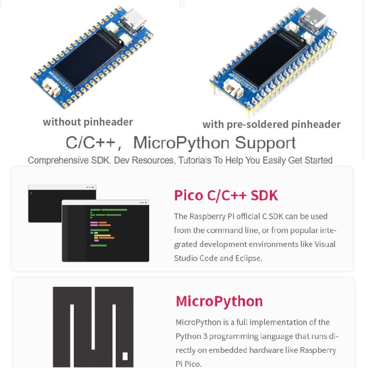 لوحة Waveshare RP2040-LCD-0.96 MCU شبيهة بـ Pico، مبنية على Raspberry Pi MCU RP2040، مع رأس دبوس، RP2040-LCD-0.96