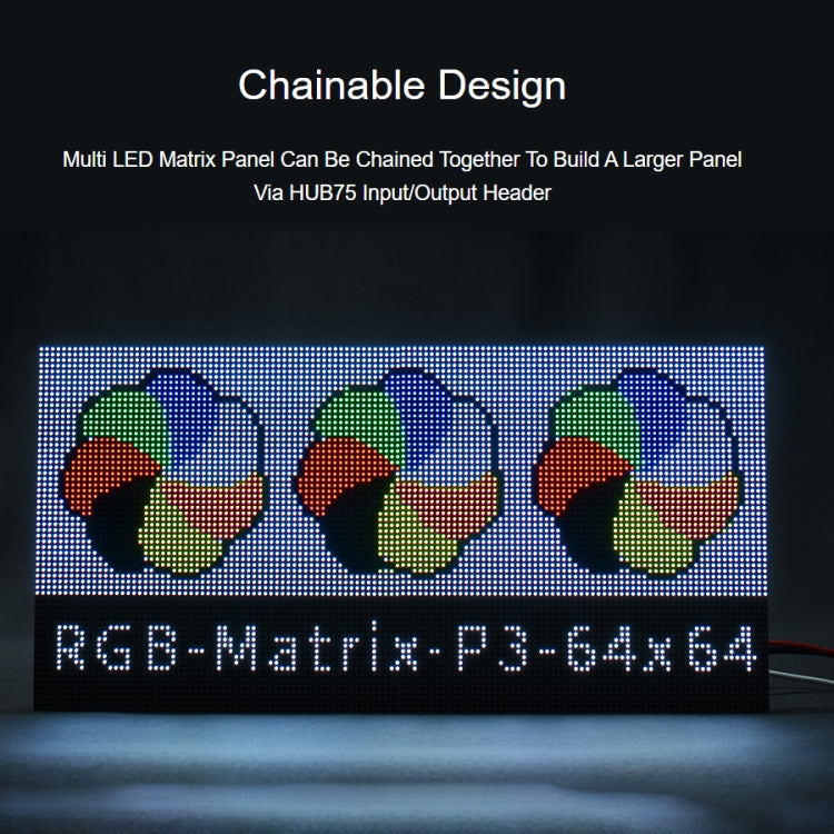 لوحة مصفوفة LED كاملة الألوان RGB من Waveshare، مسافة 3 مم، 64 × 64 بكسل، سطوع قابل للتعديل، 22100