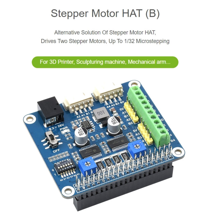 محرك متدرج Waveshare HRB8825 HAT لـ Raspberry Pi، يشغل محركين متدرجين، حتى 1/32 خطوة دقيقة