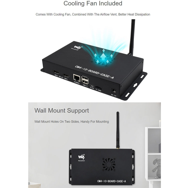 صندوق Waveshare المعدني A للوحة Raspberry Pi CM4 IO، مع مروحة تبريد