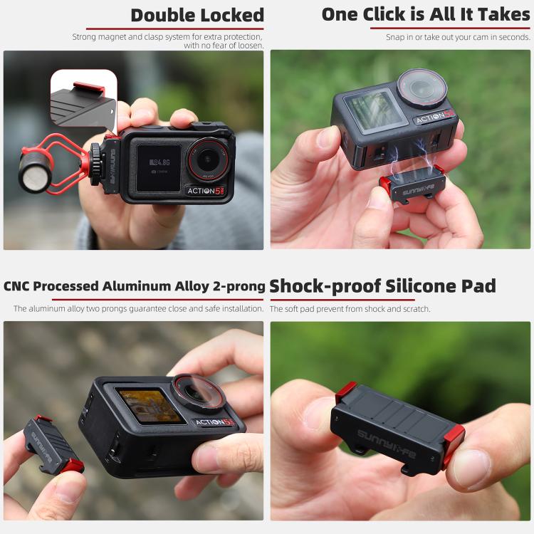 حامل تثبيت مغناطيسي سريع الفك من Sunnylife لكاميرا DJI Osmo Action 5 Pro / 4 / 3 + محول تثبيت بارد مغناطيسي، AD938+AD887