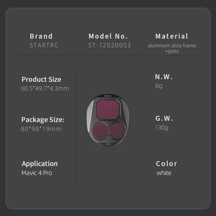 For DJI Mavic 4 Pro STARTRC 4 in 1 ND8 ND16 ND32 ND64 Lens Filter Kit, ND8 ND16 ND32 ND64