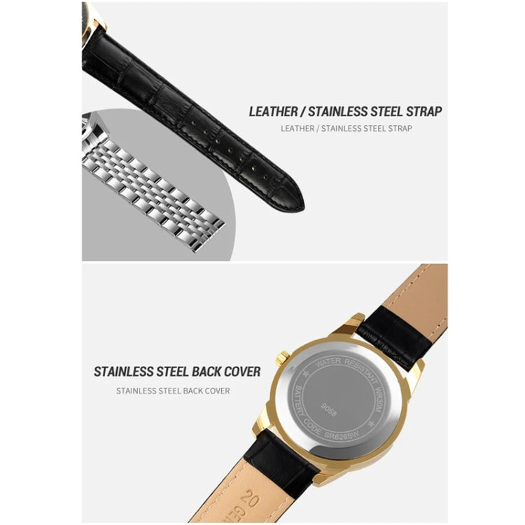 SKMEI 9058 Multifunctional Outdoor Fashion Waterproof Silver Shell Quartz Wrist Watch