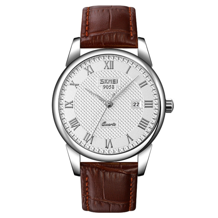 SKMEI 9058 Multifunctional Outdoor Fashion Waterproof Silver Shell Quartz Wrist Watch