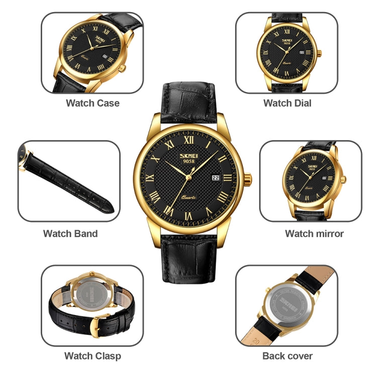 SKMEI 9058 Multifunctional Outdoor Fashion Waterproof Gold Shell Quartz Wrist Watch