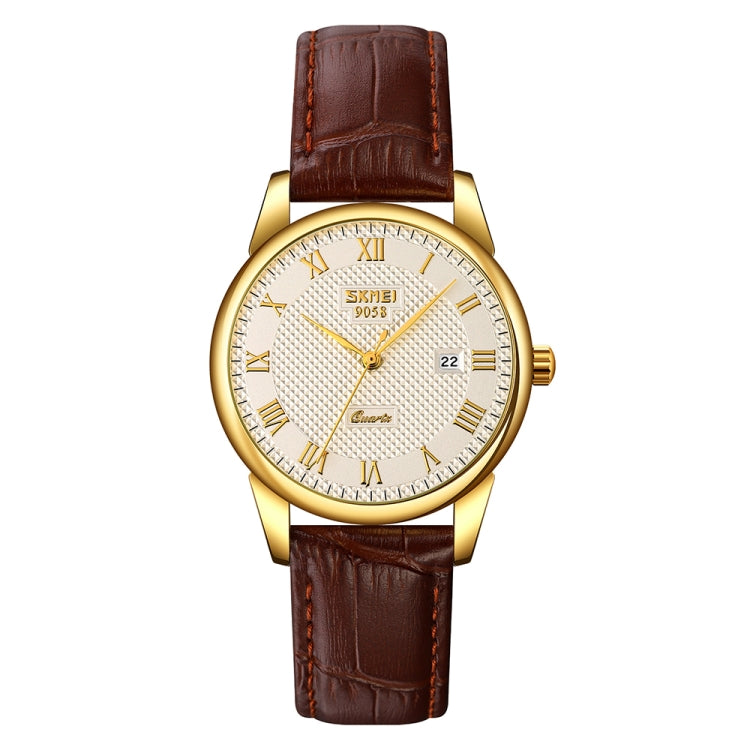 SKMEI 9058 Multifunctional Outdoor Fashion Waterproof Gold Shell Quartz Wrist Watch